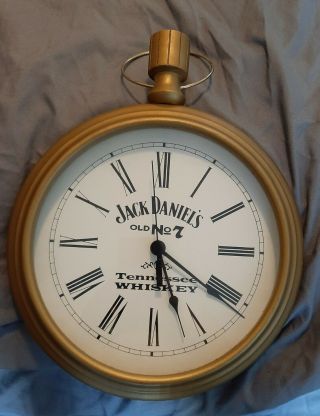 Rare Vtg Jack Daniels Wood Wall Clock In The Shape Of A Pocket Watch Circa 78