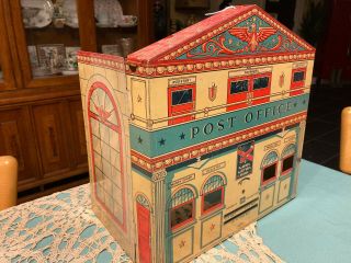1950s Wolverine 2 - Story Post Office Building Diorama Pressed Steel 13 " Tin Toy