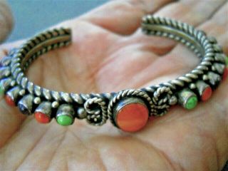 Andy Cadman Navajo Multi - Stone Row Sterling Silver Double Rope Cuff Bracelet