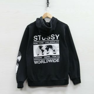 Vintage Stussy Worldwide Sweatshirt Hoodie Size Medium Black Made Usa Ny La