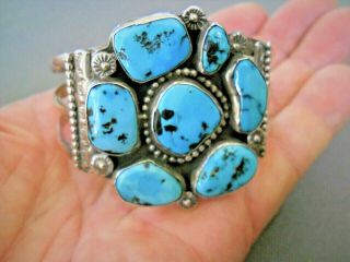 Southwestern Native American Turquoise Cluster Sterling Silver Cuff Bracelet