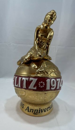 Vintage Schlitz Beer Advertising Lady Goddess On World Globe Gold