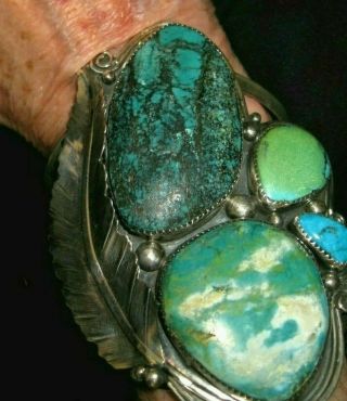 Navajo Bracelet Stunning Fantastic Huge.  All The Colors Of Turquoise,  121grams