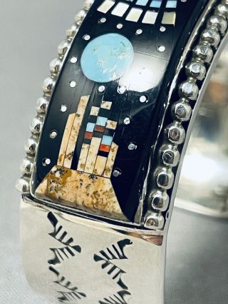 Monument Valley Navajo Turquoise Space Kachina Inlay Sterling Silver Bracelet