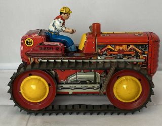Vintage Marx Wind - Up Diesel 12 Climbing Tractor,  Complete With Driver