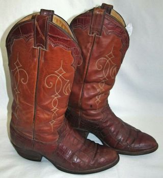 Vintage Justin Brown Exotic Alligator Leather Cowboy Western Boots Mens Size 8