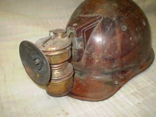 Vintage UP Michigan Iron Miner ' s Hard Hat with Shanklin Lamp and Patina 2