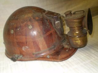 Vintage UP Michigan Iron Miner ' s Hard Hat with Shanklin Lamp and Patina 3