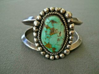 Southwestern Native American Green Turquoise Sterling Silver Cuff Bracelet R.  P.