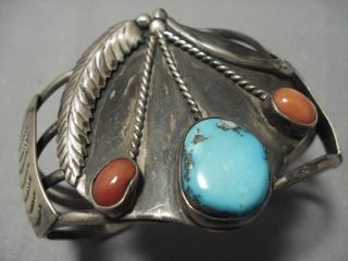 Important Dan Simplicio Vintage Zuni Turquoise Coral Sterling Silver Bracelet