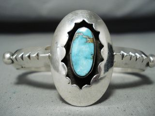Signed Vintage Navajo Old Kingman Turquoise Sterling Silver Bracelet