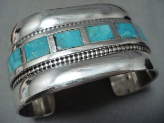 Heavy Huge Vintage Zuni Turquoise Sterling Silver Bracelet Old