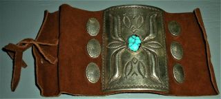 C.  1950 - 60s Navajo Ketoh Bow Guard Turquoise Sterling Silver Repousse Stamps Vafo