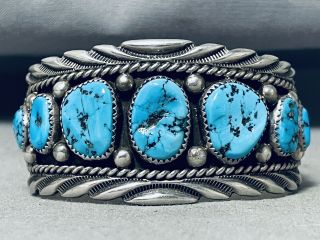 Jimmy Shay Important Vintage Navajo Turquoise Sterling Silver Wave Bracelet