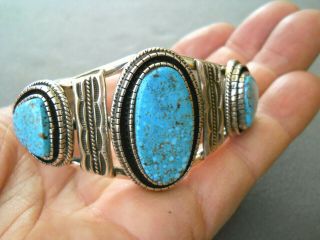 Bennie Ration Indian Navajo Kingman Birdseye Turquoise Sterling Silver Bracelet