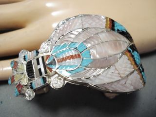 Unbelievable Zuni Mother Of Pearl Sterling Silver Bracelet Signed