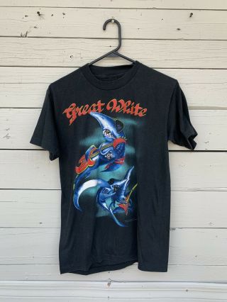 Vintage 80s Brockum 1989 Great White Concert Tour Band T - Shirt Size S/m