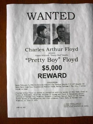 (803) Gangster Pretty Boy Floyd Wanted Fbi J Edgar Hoover Reprint Poster 11x14 "
