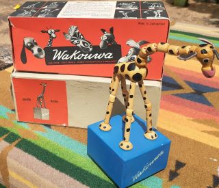 Vintage Giraffe Wood Wooden Wakauwa Push Up Puppet Toy Swiss