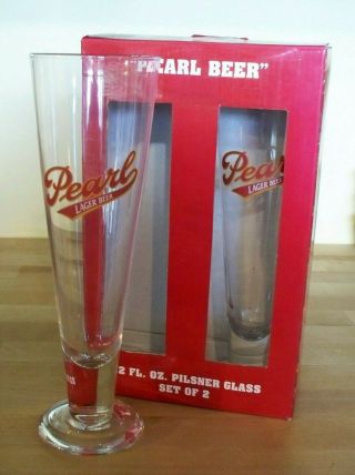 Boxed Set (2) Pearl Lager Beer Tall Ale Pilsner Glass 22 Oz Pabst Brewing Co