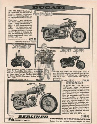1960 Ducati Americano,  Scrambler & Bronco - Vintage Berliner Motorcycle Ad