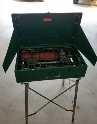 Vintage Coleman Model 413e Two Burner Camp / Cook Stove W/coleman Stand