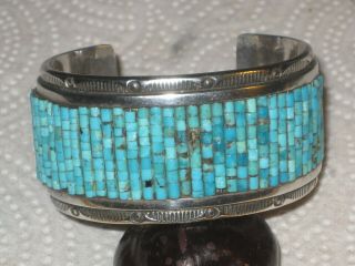 Vintage Native American Jewelry,  Cuff Bracelet,  Sterling Silver,  Turquoise Beads,