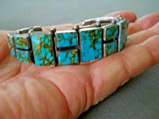 Native American Pilot Mountain Square Turquoise Cluster Sterling Silver Bracelet