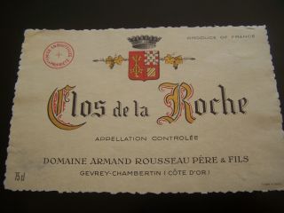 Etiquette Vin Clos De La Roche Armand Rousseau Wine Label Burgundy Bourgogne