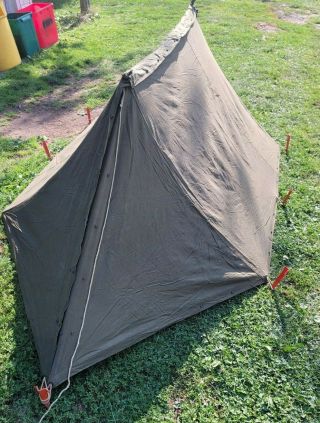 Vintage U.  S.  Military Army Two - Man Shelter 2 Halves Complete W/ Poles & Stakes