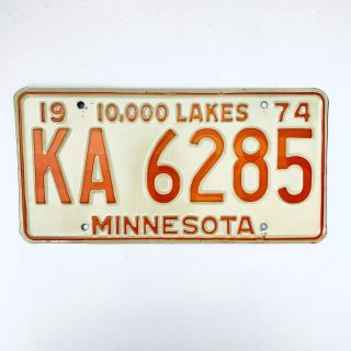 1974 United States Minnesota 10000 Lakes Passenger License Plate Ka 6285