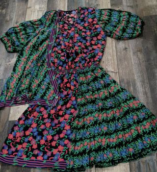 Diane Fres Dress Xl? Gypsy Scarf Boho Vintage Floral Pleated 80 