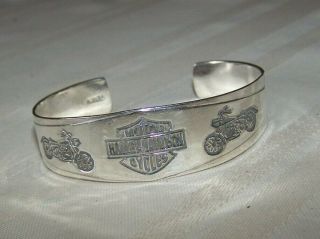 Harley Davidson Vintage Sterling Silver 925 Bar & Shield Cuff Bracelet
