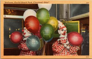 Postcard Linen Euclid Beach Park Clowns,  Cleveland,  Ohio,  C1950 