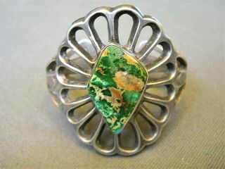 Native American Green Royston Turquoise Sterling Silver Sand Cast Cuff Bracelet