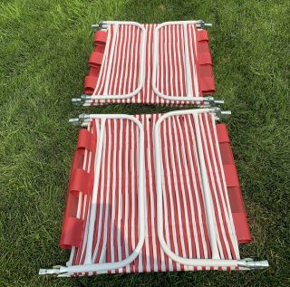 Pair Vintage Folding Lawn Lounge Chair Pool Vinyl Tube Red & White Trifold 3