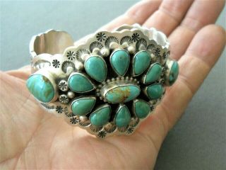 Harry Begay Native American Turquoise Flower Cluster Sterling Silver Bracelet