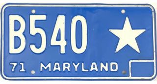 99 Cent 1971 Maryland Local Government License Plate B540 Star Plate Nr