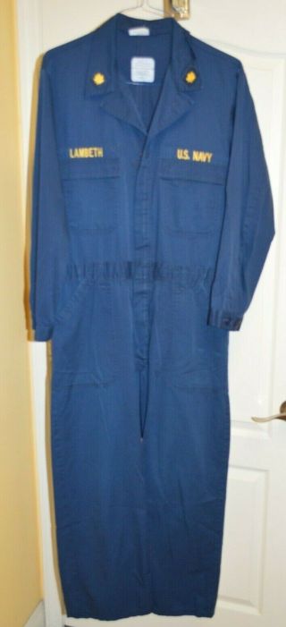 Vintage Us Navy Named Pilots Flight Suit Blue Size 44r Coveralls Utility Major