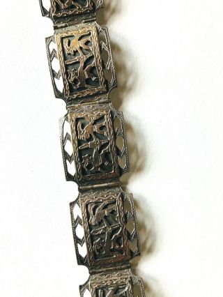 Vintage Mayan Aztec Pictograph Panel Bracelet 900 Silver 6.  5 " - 3172