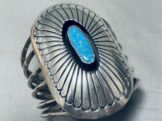 Monumental Vintage Navajo Kingman Turquoise Sterling Silver Bracelet Signed