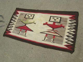 C1925 Navajo 2 Maiden Yei Rug Native American Indian Churro Wools - No R.  &.  99c
