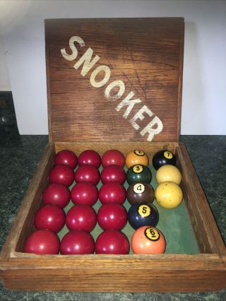 Vintage Snooker Set In Wooden Box Billiards Pool Bumper 23 Balls