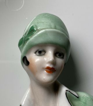 Vintage FLAPPER Porcelain Half Doll Hand Away PINCUSHION BOUDOIR Art Deco 4.  5” 2