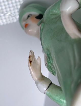 Vintage FLAPPER Porcelain Half Doll Hand Away PINCUSHION BOUDOIR Art Deco 4.  5” 3