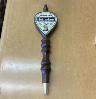 Vintage Imported Heineken Beer Tap Wood Handle Wooden Windmill
