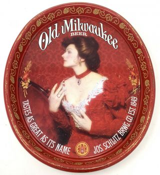 Old Milwaukee Beer Oval Metal Tray Jos Schlitz Brewing Co Milwaukee Wi 15 X 12.  5