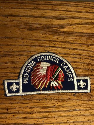 Vtg 1970s Boy Scouts Of America 4.  5”x2.  25” Patch Mid - Iowa Council Camps Nos