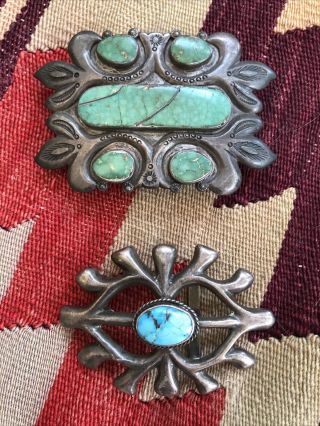 Neat Pair Old Pawn Navajo Southwestern Sterling Silver & Turquoise Belt Buckles