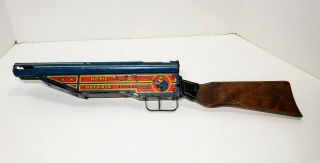 Vtg 1940s Marx Wind Up Home Defense Tommy Machine Gun Tin & Wood Stock